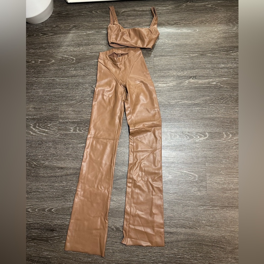 SKIMS Faux Leather Pants and Top Set